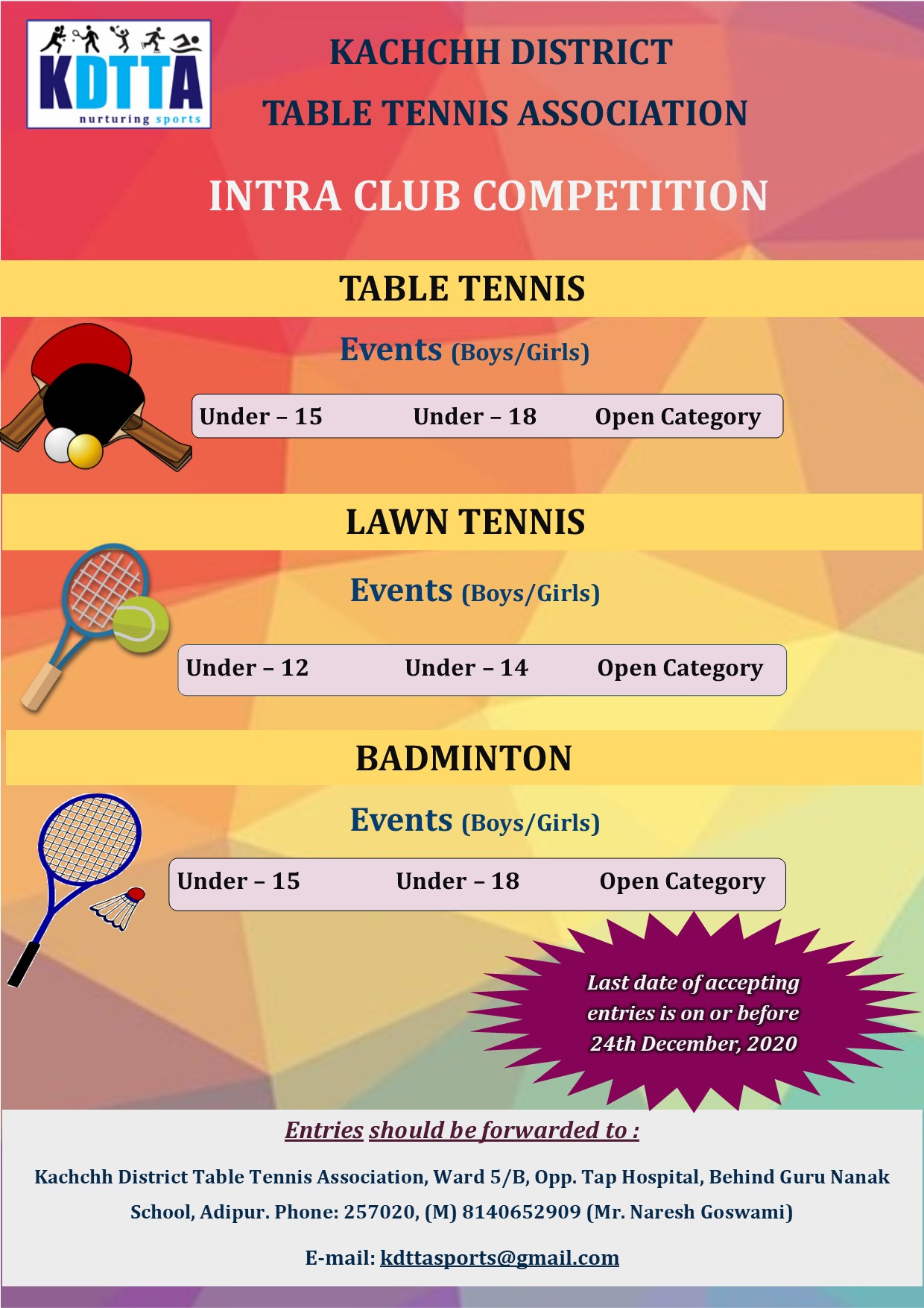 Intra Club Competition – KACHCHH DISTRICT TABLE TENNIS ASSOCIATION